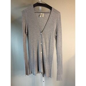 Meadow Rue by Anthropologie Gray Ribbed Button‎ Front Long Sleeve Cardigan